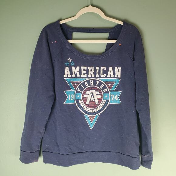 American Fighter Womens Blue Cut Out Crewneck Long Sleeve Sweatshirt Size XL - Picture 1 of 8